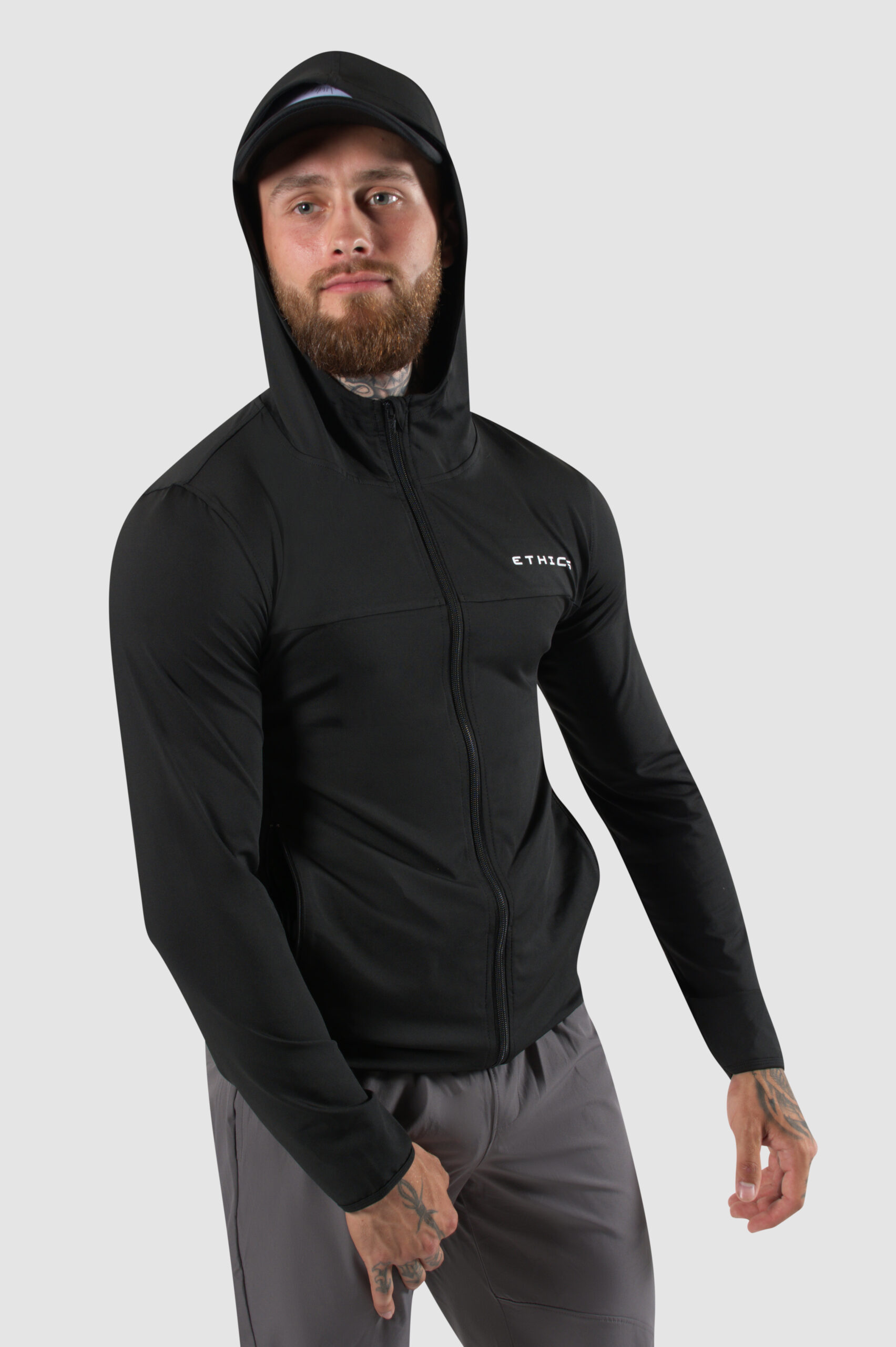 Heren sportvest met rits in zwart en grijs van EthicsGymWear