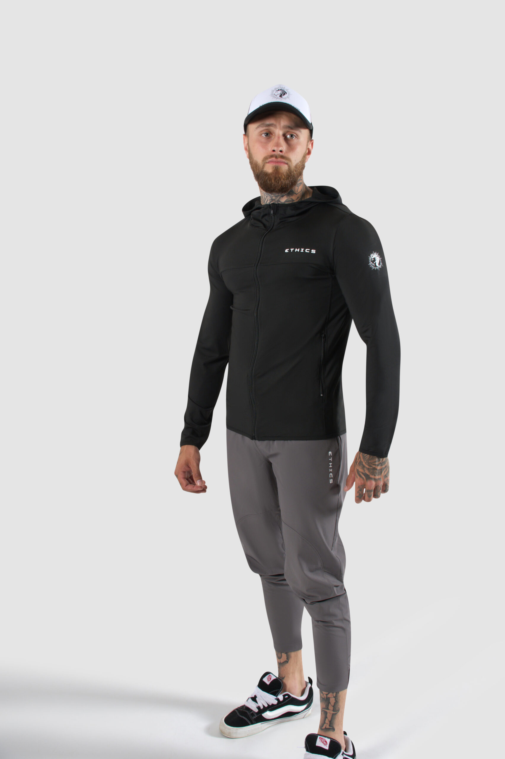 Heren sportvest met rits in zwart en grijs van EthicsGymWear