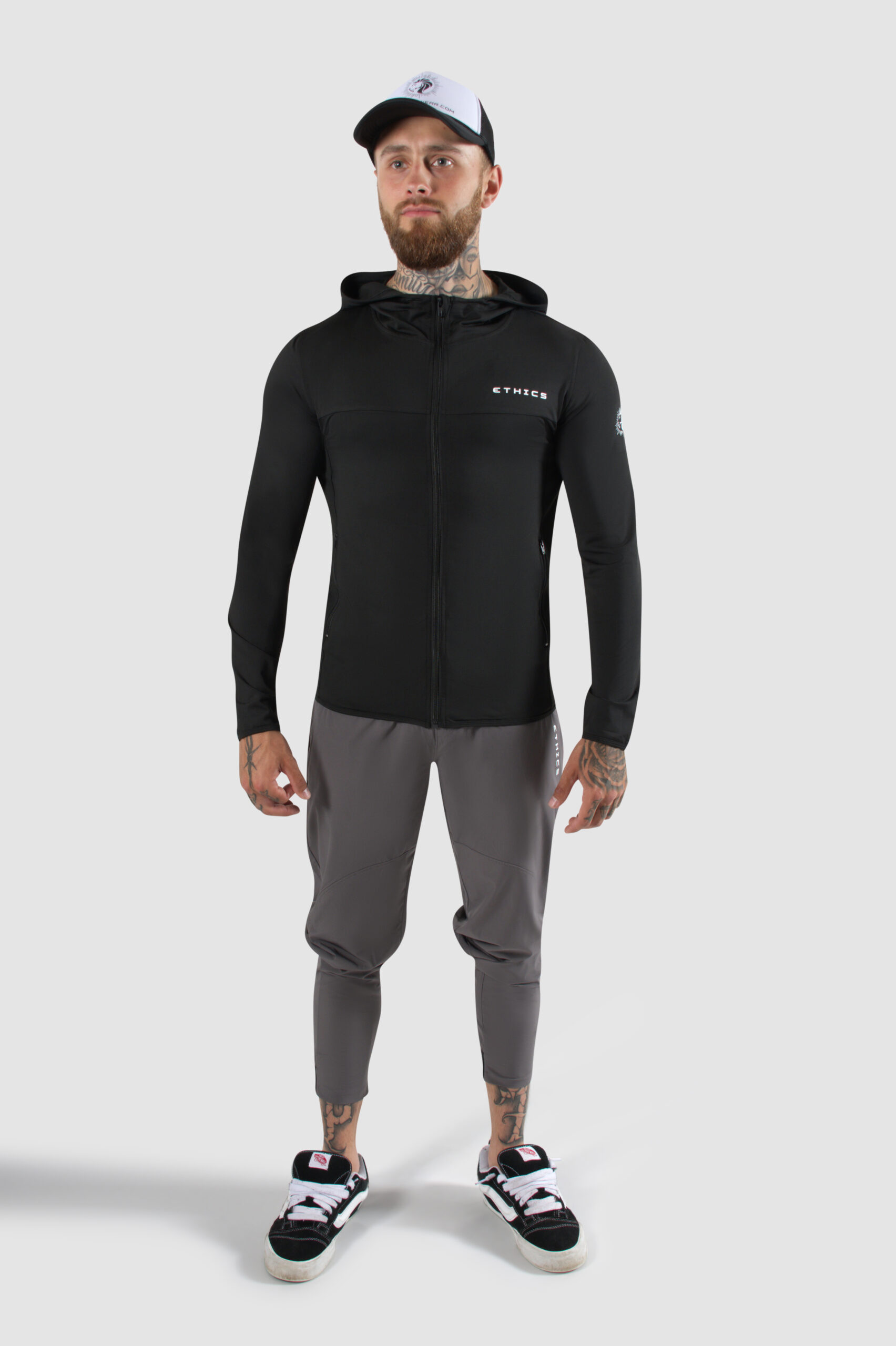 Heren sportvest met rits in zwart en grijs van EthicsGymWear