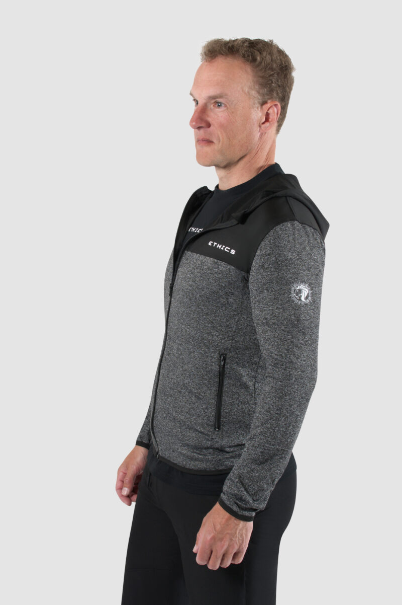 Heren sportvest met rits in zwart en grijs van EthicsGymWear