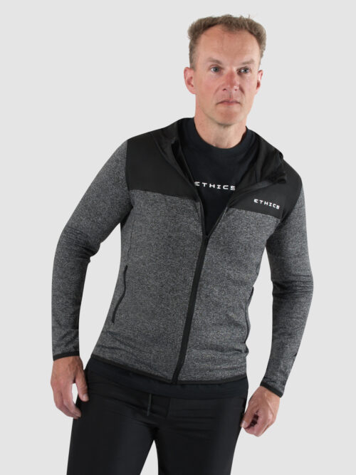 Heren sportvest met rits in zwart en grijs van EthicsGymWear