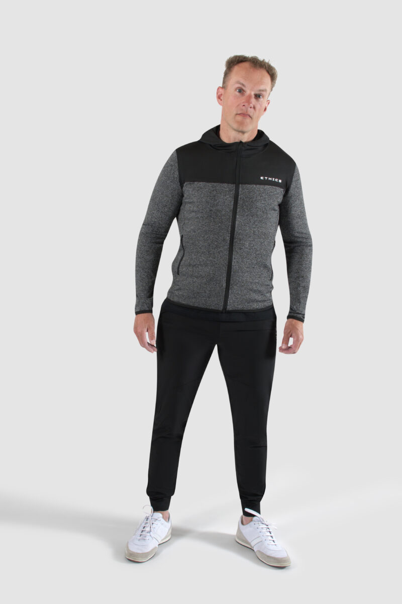 Heren sportvest met rits in zwart en grijs van EthicsGymWear